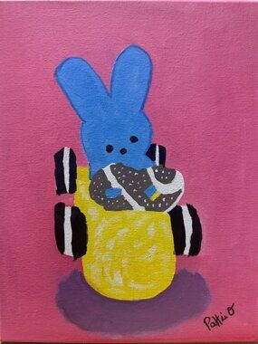 Peeps Easter Bunny Snack Original 14x11 Whimsical Pop Folk Art Painting Canvas